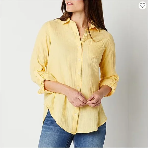 St. John s Bay Tops St Johns Bay Long Sleeve Gauze Shirt M Poshmark